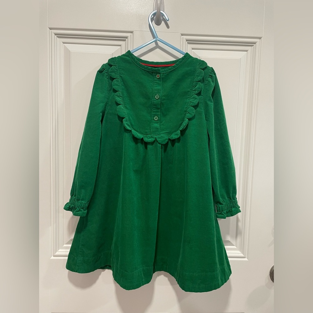 Girls Mini Boden Scallop Cord Dress, Deep Green 5-6 YRS